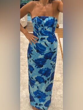 Milly Strapless Blue Floral maxi dress